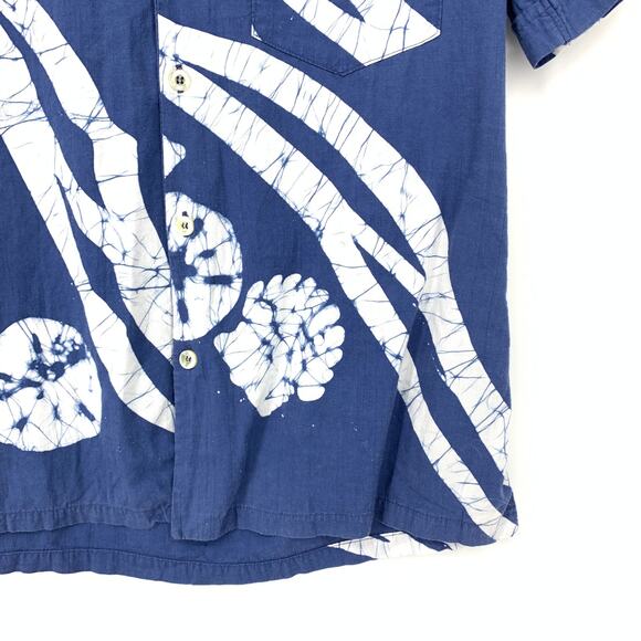 Vintage Androsia Button Down Shirt Mens Size Large Blue White Batik Print - Picture 4 of 6